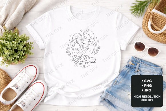 Best Mom Best Friend Line Art Design for T-Shirt Graphics